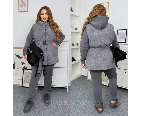 Костюм 3-ка жіночий спортивний тринитка на флісі+худі (46-60) "LADA" недорого від прямого постачальника, зображення 3