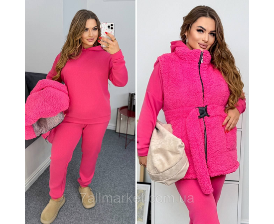 Фотография Костюм 3-ка женский спортивный трехнитка на флисе+мех Тедди (46-60) "LADA" недорого от прямого поставщика, изображение 2