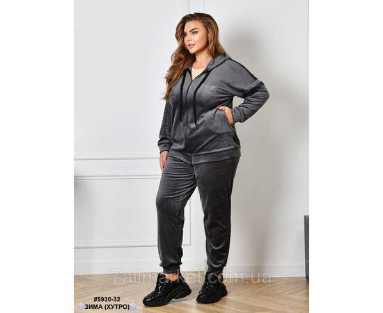 Спортивний костюм жіночий на блискавці велюр на хутрі батал 54,56,58 (3кв) "NOWEMBER", зображення 2