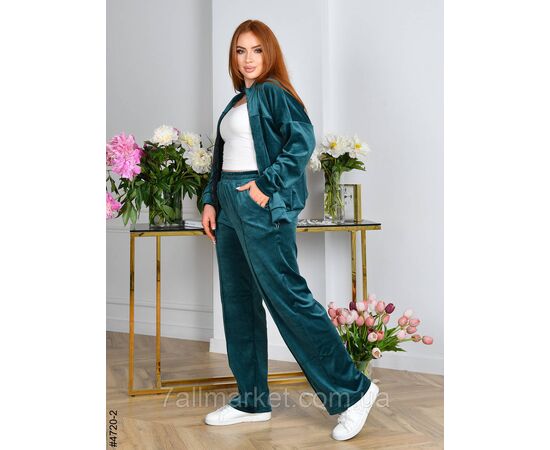 Фотография Спортивний костюм жіночий на блискавці велюр прямі штани напівбатал 48,50,52 (3цв) "NOWEMBER", изображение 2