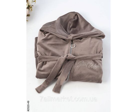 Фотография Халат жіночий на блискавці з поясом велвелюр батал 52-54,56-58,60-62 (5цв) "NOWEMBER", изображение 4