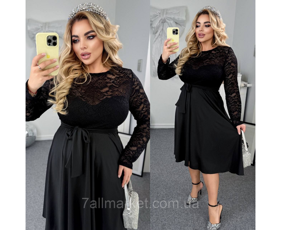 Фотография Платье женское гипюр+микродайвинг  р-ры 46-60 "LADA" купить недорого от прямого поставщика, изображение 3