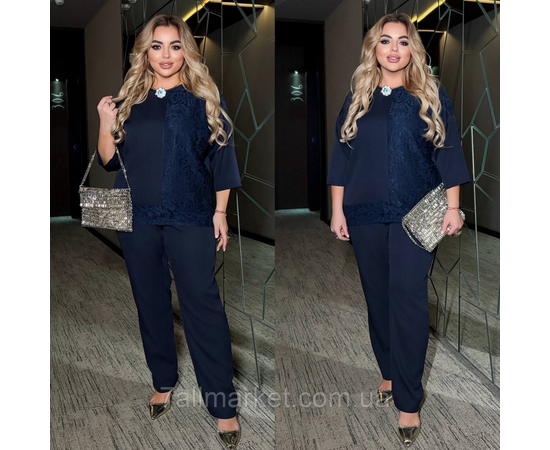 Фотография Костюм двойка женский  креп костюмка с гипюром размеры 46-60 "LADA" недорого от прямого поставщик, изображение 2