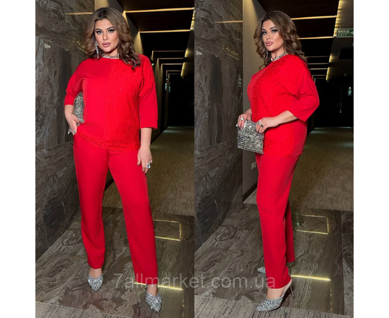 Фотография Костюм двойка женский  креп костюмка с гипюром размеры 46-60 "LADA" недорого от прямого поставщик, изображение 2