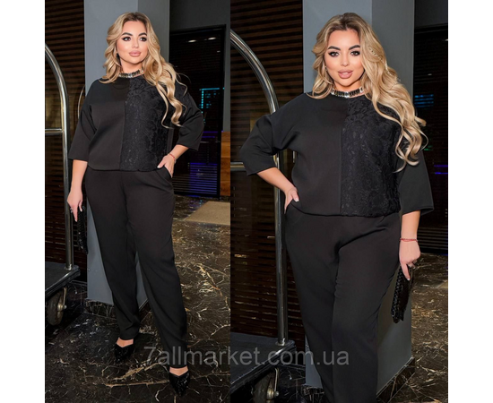 Фотография Костюм двойка женский  креп костюмка с гипюром размеры 46-60 "LADA" недорого от прямого поставщик, изображение 2