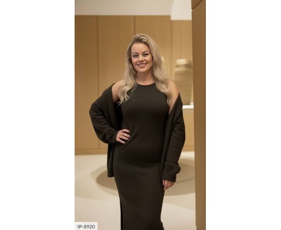 Вишуканий комплект: накидка + плаття у розкішному кольорі шоколад р.46-52 "LANA" купити недорого від прямого постачальника, зображення 3