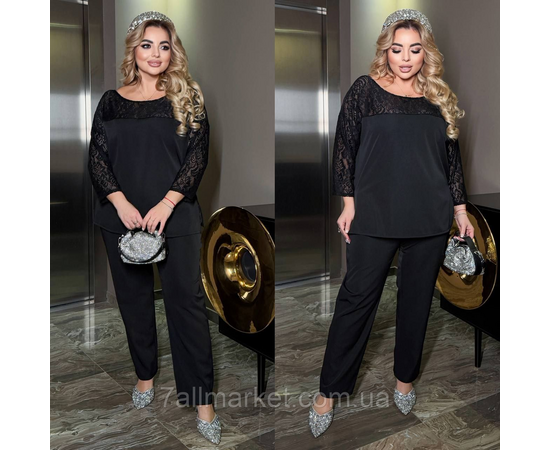 Костюм-двійка жіночий креп костюмка+гепюр розміри 46-60 "LADA" недорого від прямого постачальника, зображення 2