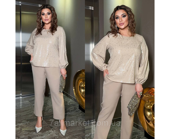 Костюм-двійка жіночий креп костюмка + софт розміри 46-60 "LADA" недорого від прямого постачальника, зображення 2