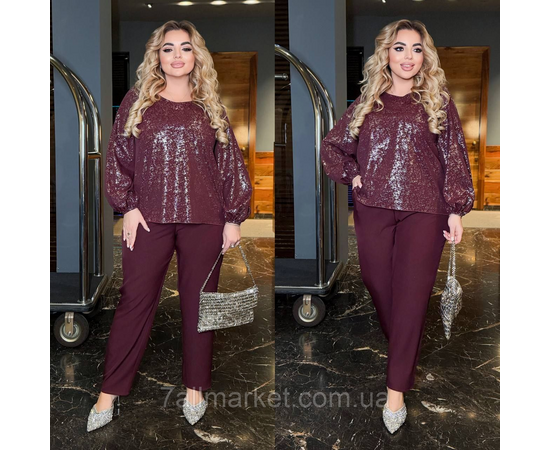 Костюм-двійка жіночий креп костюмка + софт розміри 46-60 "LADA" недорого від прямого постачальника, зображення 2