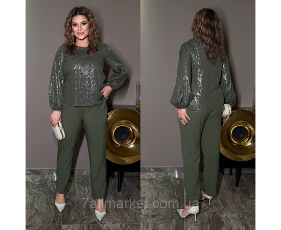 Костюм-двійка жіночий креп костюмка + софт розміри 46-60 "LADA" недорого від прямого постачальника, зображення 2