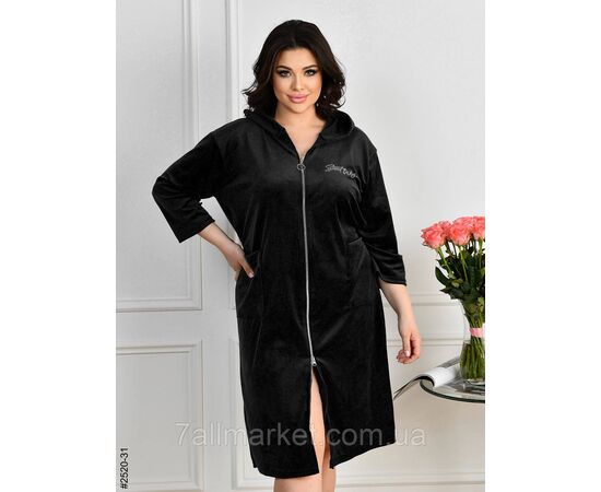 Фотография Халат женский на молнии с поясом велюр батал 52-54,56-58,60-62 (10цв) "NOWEMBER", изображение 2