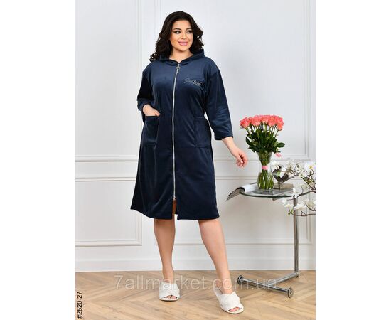 Фотография Халат женский на молнии с поясом велюр батал 52-54,56-58,60-62 (10цв) "NOWEMBER", изображение 8