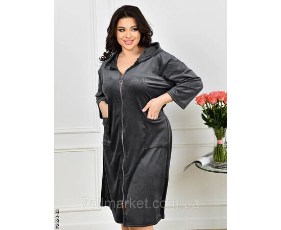 Фотография Халат женский на молнии с поясом велюр батал 52-54,56-58,60-62 (10цв) "NOWEMBER", изображение 3