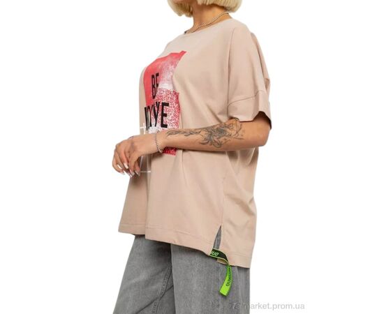 Фотография Футболка женская Лето 4011 бежевий (4 шт. р.сетка 4XL-5XL) "Massmag" недорого оптом от прямого поставщика, изображение 2