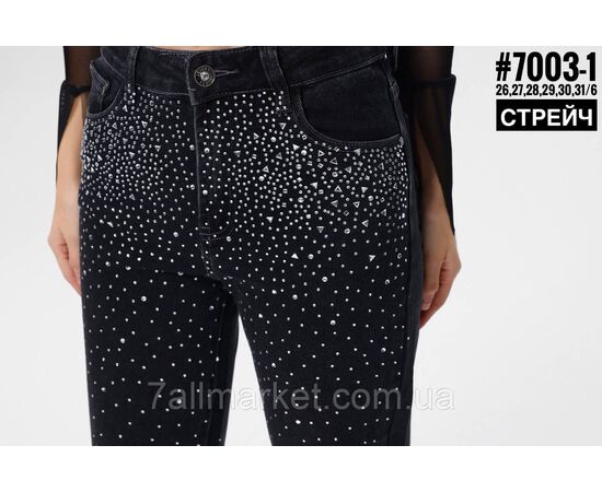 Жіночі джинси стрейчеві 7/8 зі стразами розмірний ряд 26,27,28,29,30,31 "PARTNERS", зображення 2