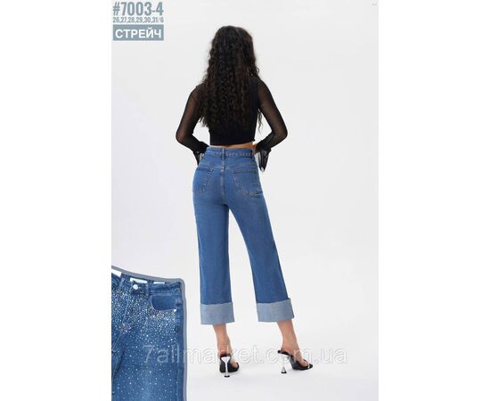 Жіночі джинси стрейчеві 7/8 зі стразами розмірний ряд 26,27,28,29,30,31 "PARTNERS", зображення 2