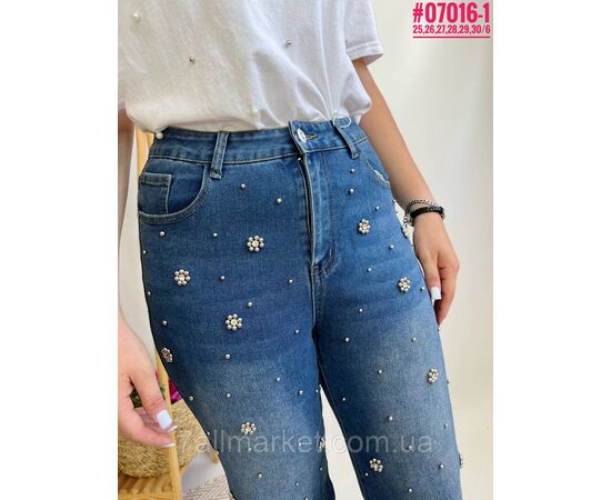 Жіночі джинси зі стразами та штучними перлинами розмірний ряд 25,26,27,28,29,30 "PARTNERS", зображення 3