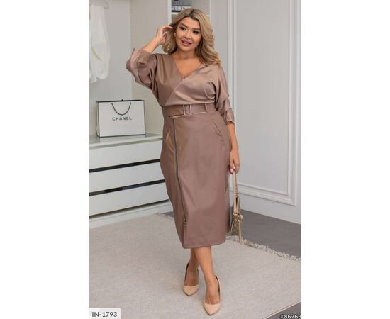 Фотография Женское платье на молнии с карманами и поясом р.50-52;54-56;58-60 (3цв) "VLADA" купить недорого от прямого поставщика, изображение 5