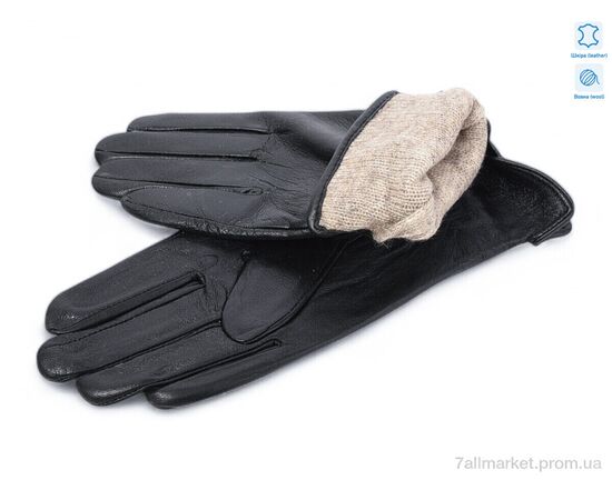 Рукавички жіночі Зима 5 black шкіра вовна (10 шт. р.сітка6,5-8,5) "KUINH" недорого оптом від прямого постачальника, зображення 2