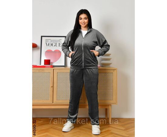 Спортивний костюм жіночий велюр на блискавці напівбатал 48,50,52 (9кв) "NOWEMBER", зображення 4