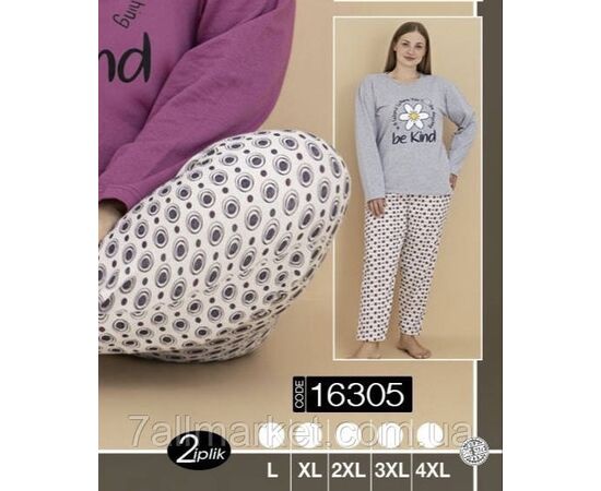 Піжама жіноча байкова, розміри L-4XL (3 кв) "MODY" купити недорого від прямого постачальника, зображення 2