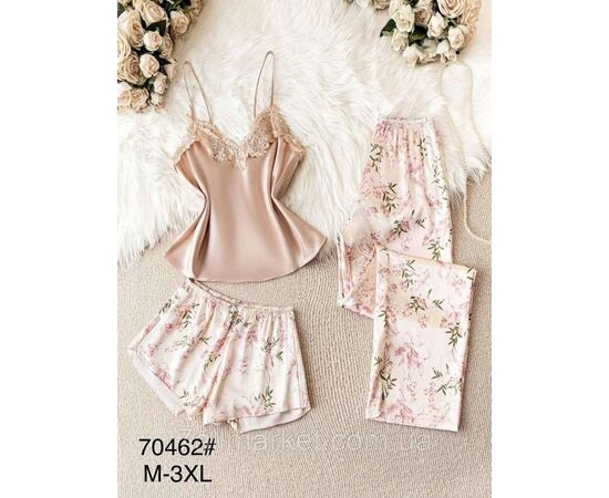 Фотография Пижама женская 3-ка молодёжная р-ры M-3XL(2цв) "FLOWER" купить недорого от прямого поставщик, изображение 2