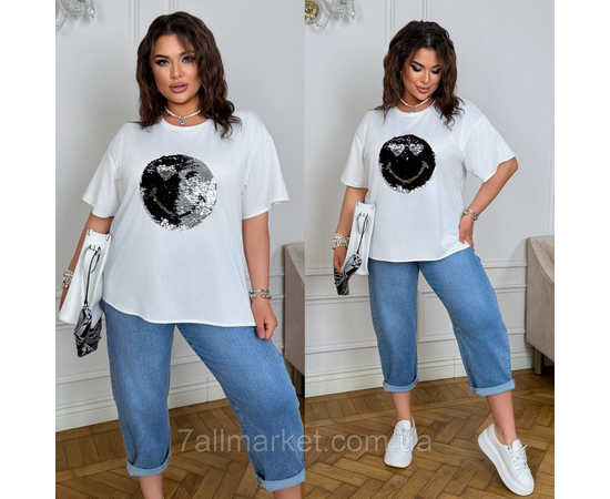 Фотография Футболка женская трикотажная с пайетками  р.46-60 "LADA" недорого оптом от прямого поставщика, изображение 2