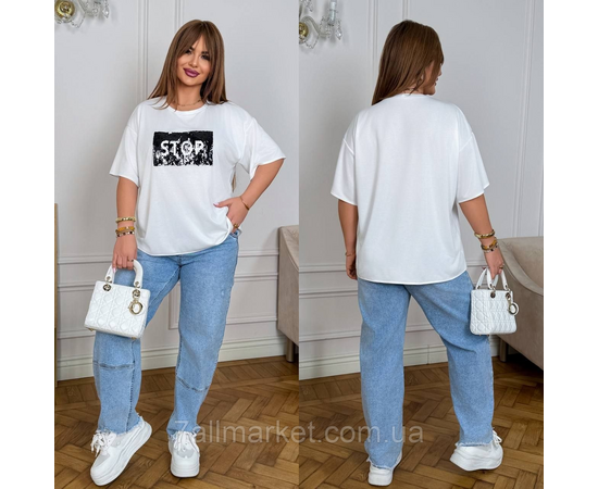 Фотография Футболка женская трикотажная с пайетками  р.46-60 "LADA" недорого оптом от прямого поставщика, изображение 2