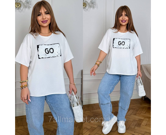 Фотография Футболка женская трикотажная с пайетками  р.46-60 "LADA" недорого оптом от прямого поставщика, изображение 3