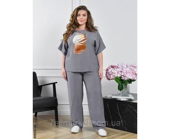 Костюм жіночий льон жатка батал 54,56,58,60 (9кв) "NOWEMBER" недорого від прямого постачальника, зображення 6