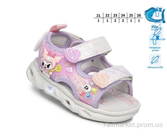 Босоніжки дитячі літні Літо 65041H LED (8 пар р.21-26) "TOM.M" недорого оптом від прямого постачальника, зображення 2