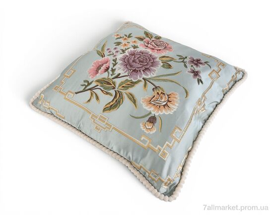 Подушка  Гобелен 4 квітки в квадраті (99031) блакитний 55x55см (2 шт. р.сіткаOne size) "Obuvok" недорого оптом від прямого постачальника, зображення 2