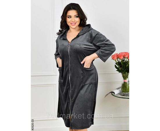 Халат жіночий на блискавці з поясом велвелюр батал 52-54,56-58,60-62 (7кв) "NOWEMBER", зображення 2