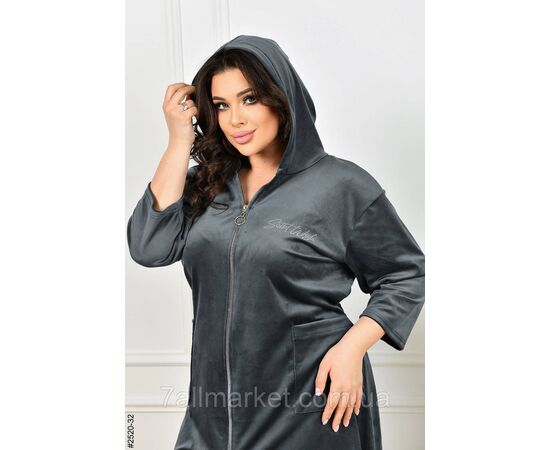 Халат жіночий на блискавці з поясом велвелюр батал 52-54,56-58,60-62 (7кв) "NOWEMBER", зображення 5