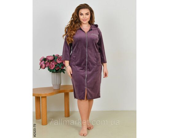 Халат жіночий на блискавці з поясом велвелюр батал 52-54,56-58,60-62 (7кв) "NOWEMBER", зображення 6