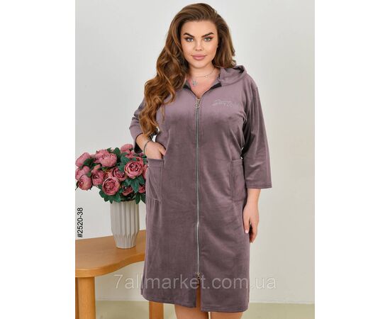 Халат жіночий на блискавці з поясом велвелюр батал 52-54,56-58,60-62 (7кв) "NOWEMBER", зображення 7