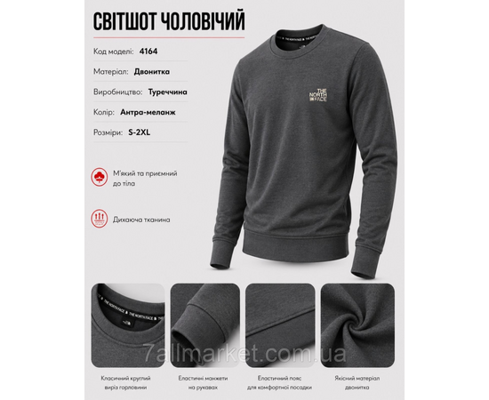 Світшот чоловічий молодіжний THE NORTH FACE р-ри S-2XL "REMAIN" недорого від прямого постачальника, зображення 2