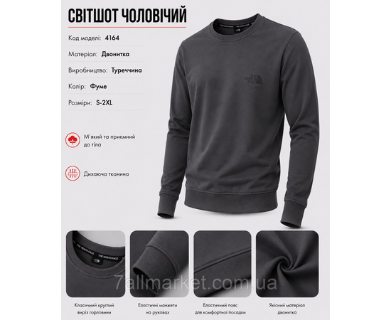 Світшот чоловічий молодіжний THE NORTH FACE р-ри S-2XL "REMAIN" недорого від прямого постачальника, зображення 3