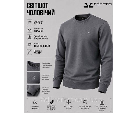 Фотография Свитшот мужской молодежный ESCETIC р-ры M-3XL (3цв) "REMAIN" недорого от прямого поставщика, изображение 3