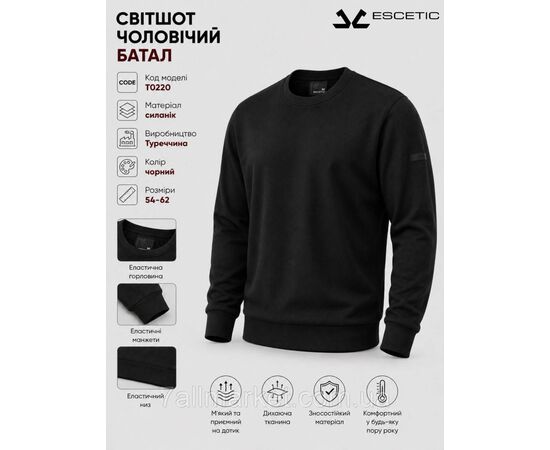 Фотография Свитшот мужской молодежный ESCETIC батал р-ры 54-62 (4цв) "REMAIN" недорого от прямого поставщика, изображение 2