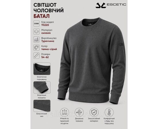 Фотография Свитшот мужской молодежный ESCETIC батал р-ры 54-62 (4цв) "REMAIN" недорого от прямого поставщика, изображение 4