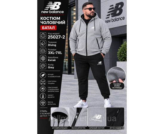 Фотография Спортивный мужской костюм на флисе New Balance размеры  3XL-7XL (4цв) "REMAIN" купить недорого от прямого поставщика, изображение 2
